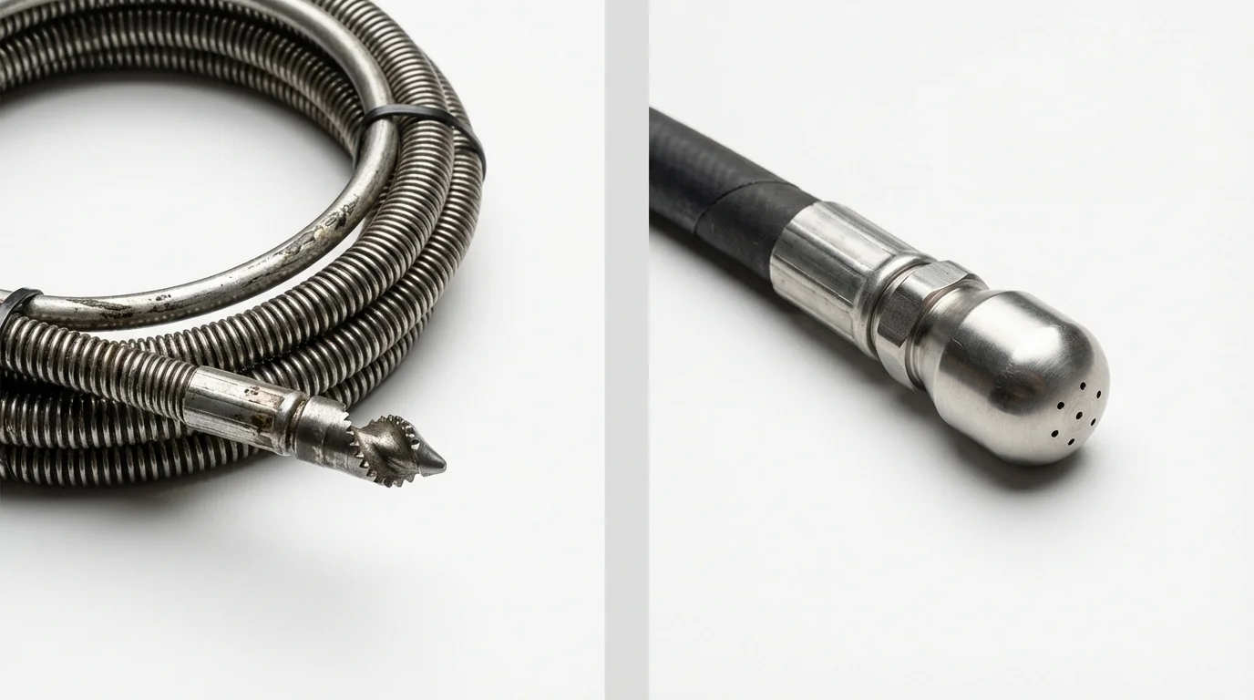 Drain snake cable and hydro jetting nozzle used for drain cleaning in Germantown, MD