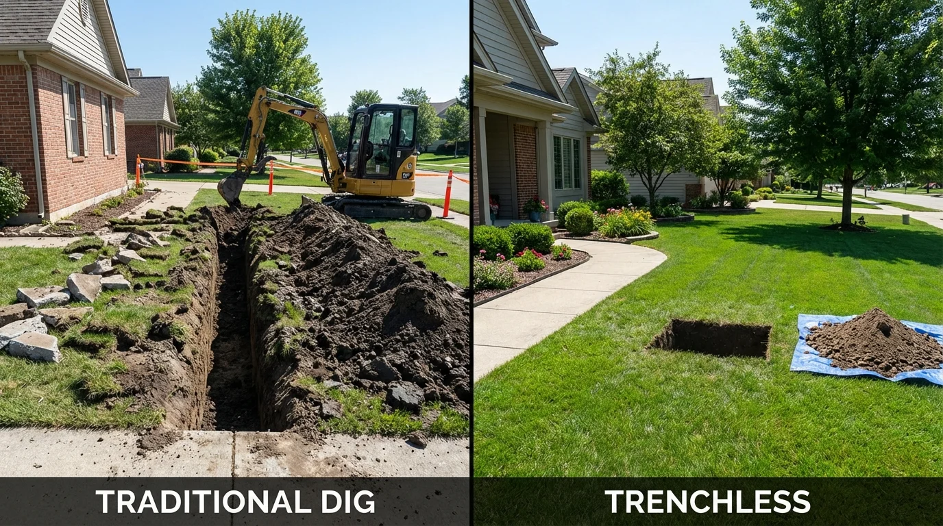 Trenchless sewer repair with minimal yard damage versus traditional excavation in Germantown, MD